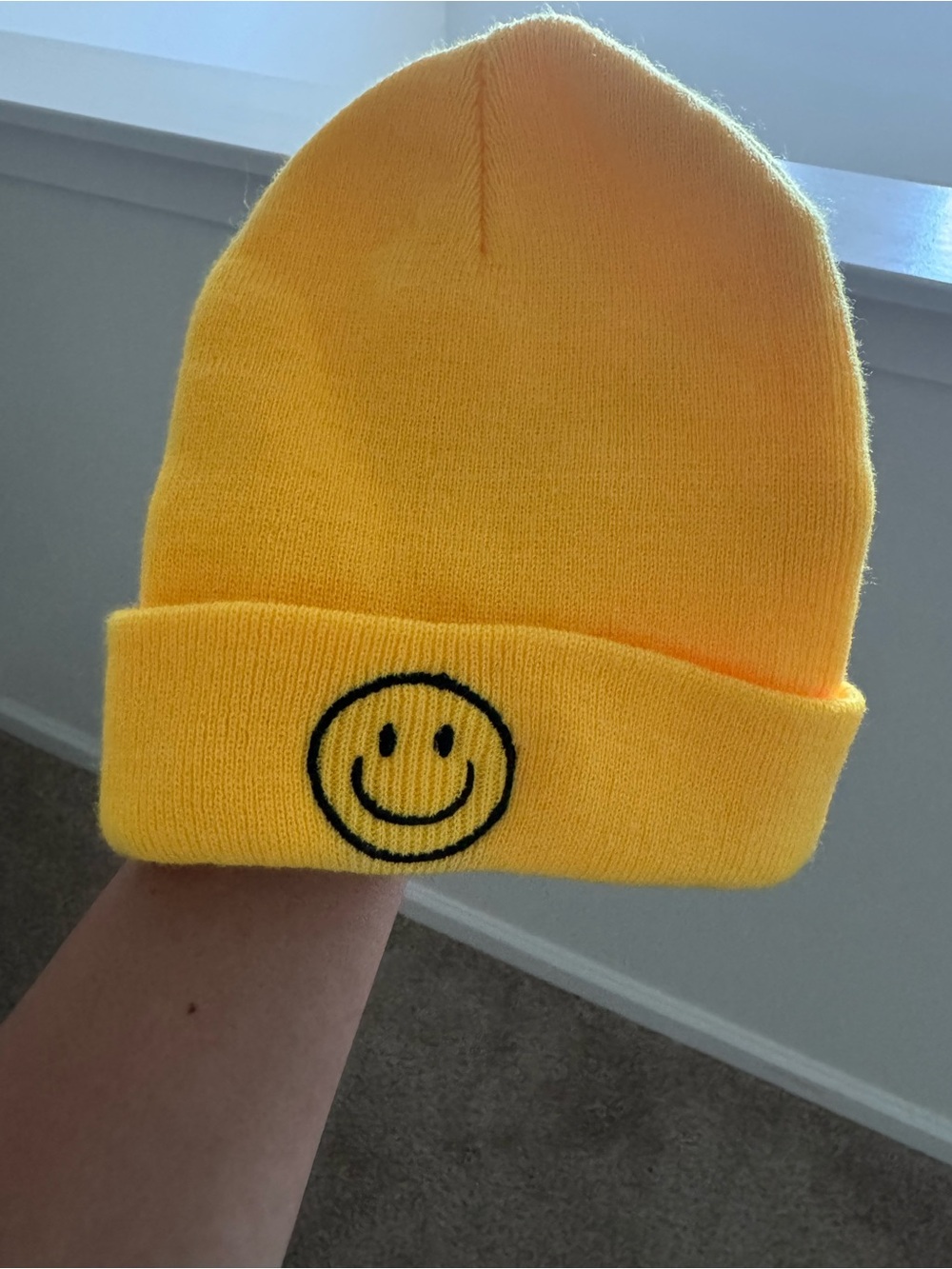 Kids Yellow Smiley Beanie Hat